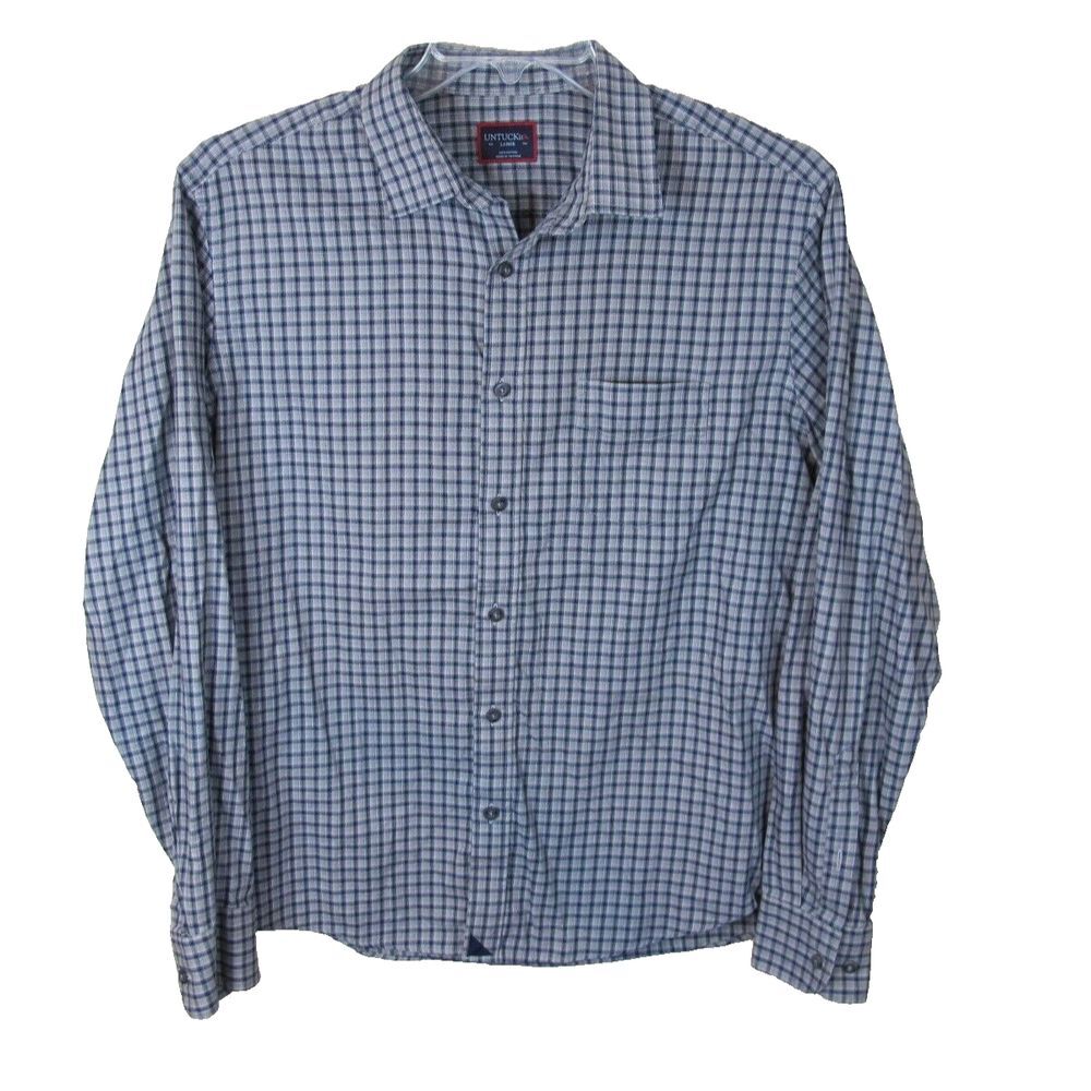 UNTUCKit Long Sleeve Button‎ Up Shirt Men's Large Cotton Gray Plaid